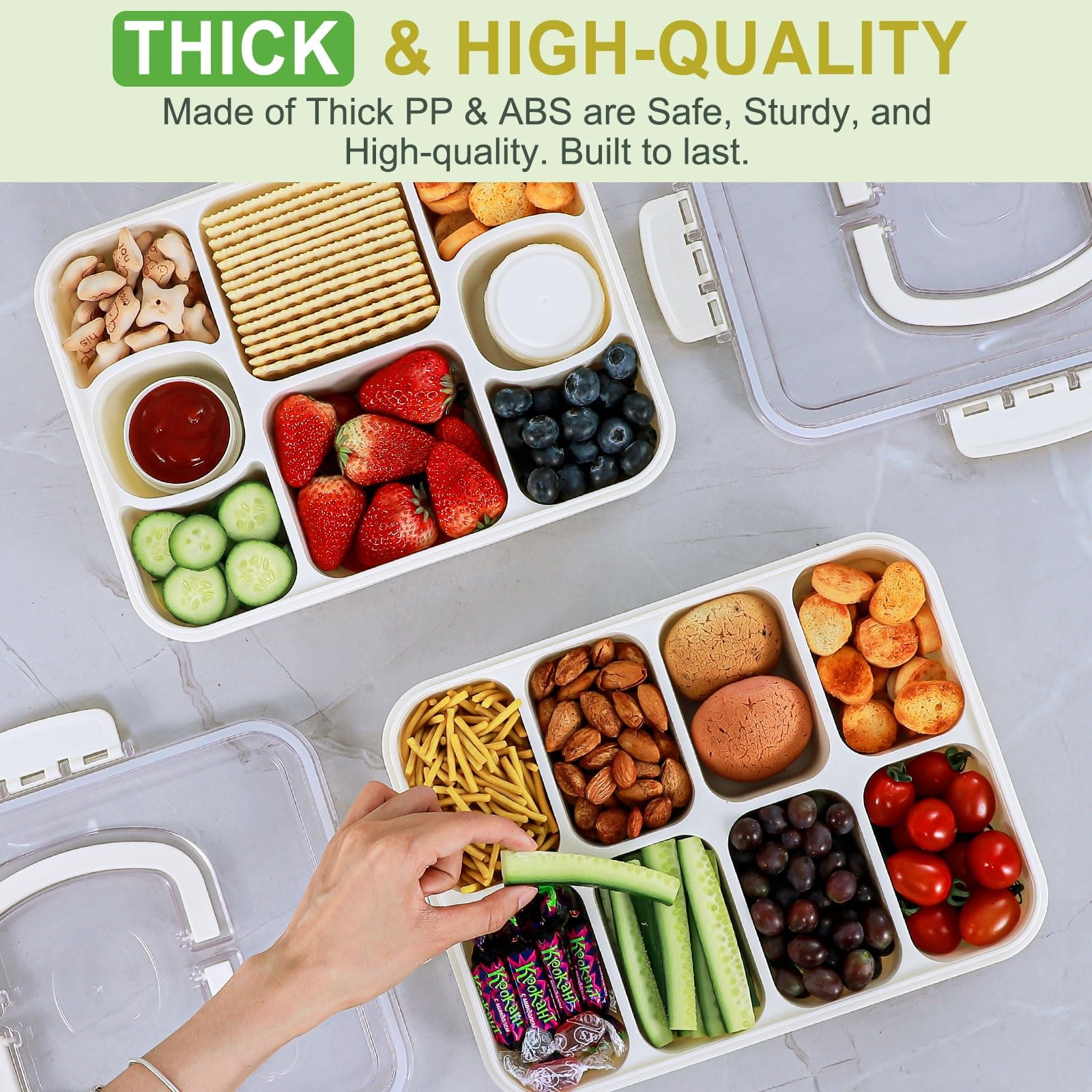 2 Pack Snackle Box Container – Large Heavy Duty 8 Compartments Divided Servin…