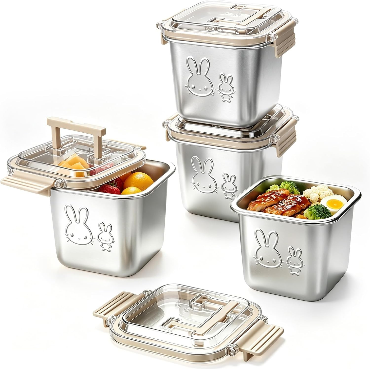 4 Pack Stainless Steel Food Containers with Handle Lids, 850Ml 29Oz 100% Leakpro