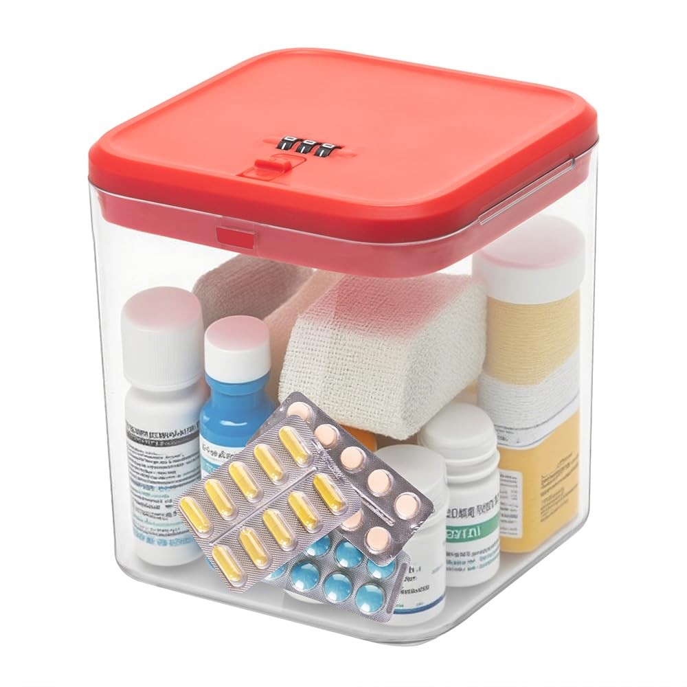 Clear Lockable Storage Box with Combination Lock – Heavy Duty Medicine,Food,S…