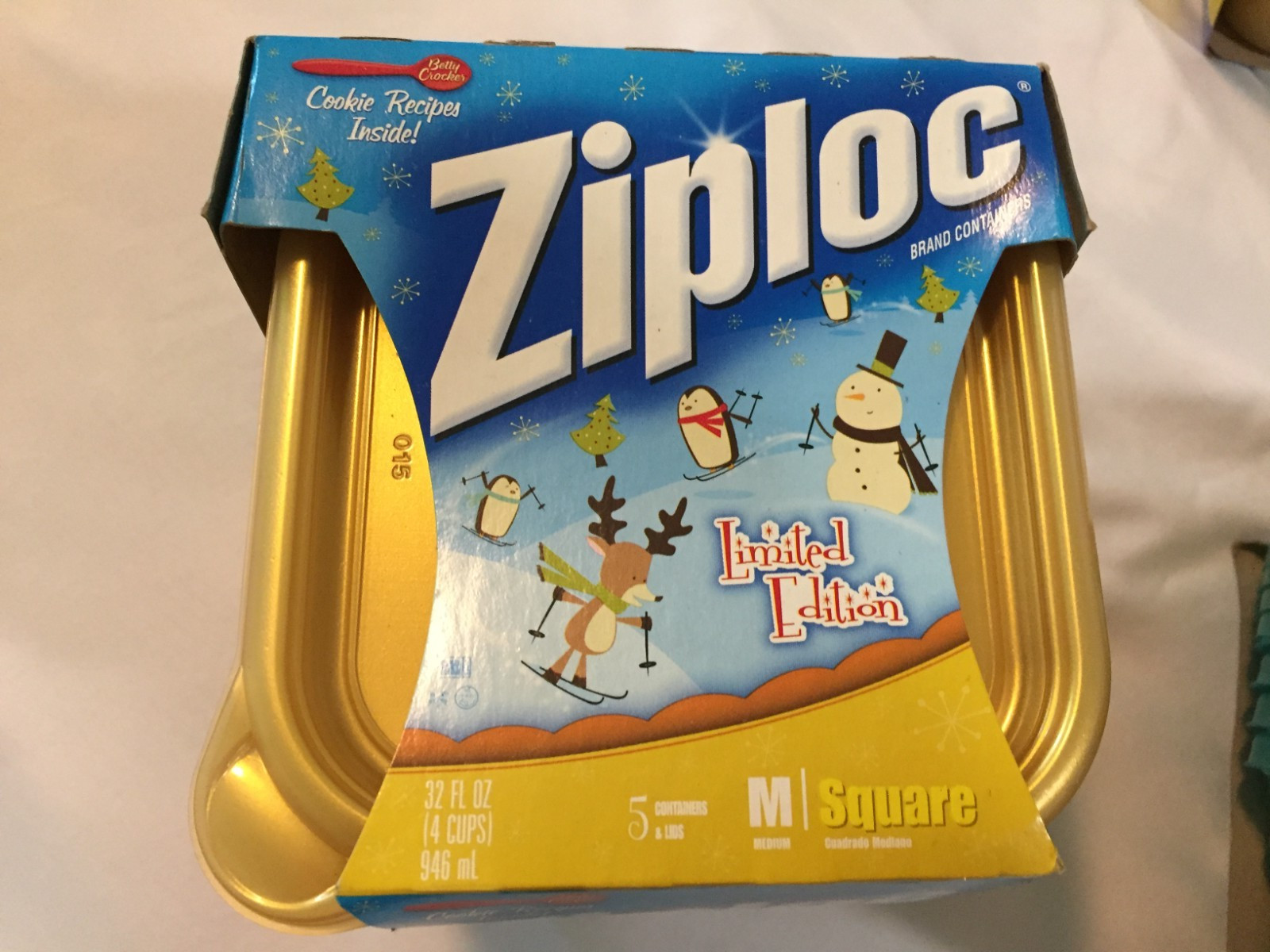 Ziploc Medium Square Gold Limited Edition Holiday 5 Containers 5 Lids New