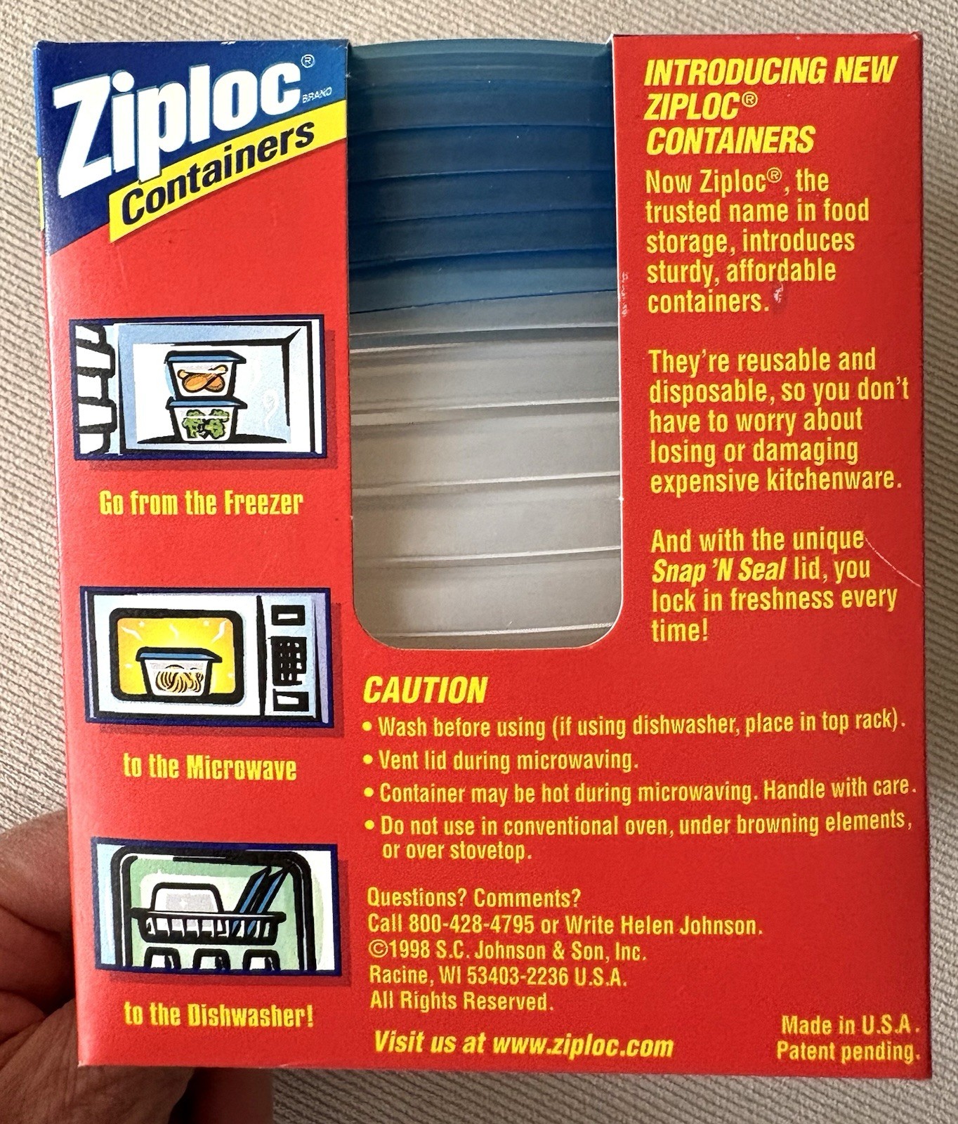 Ziploc Vintage 1998 Snap’n Seal Single Serve 8fl.oz./1 Cup 6 Storage Containers