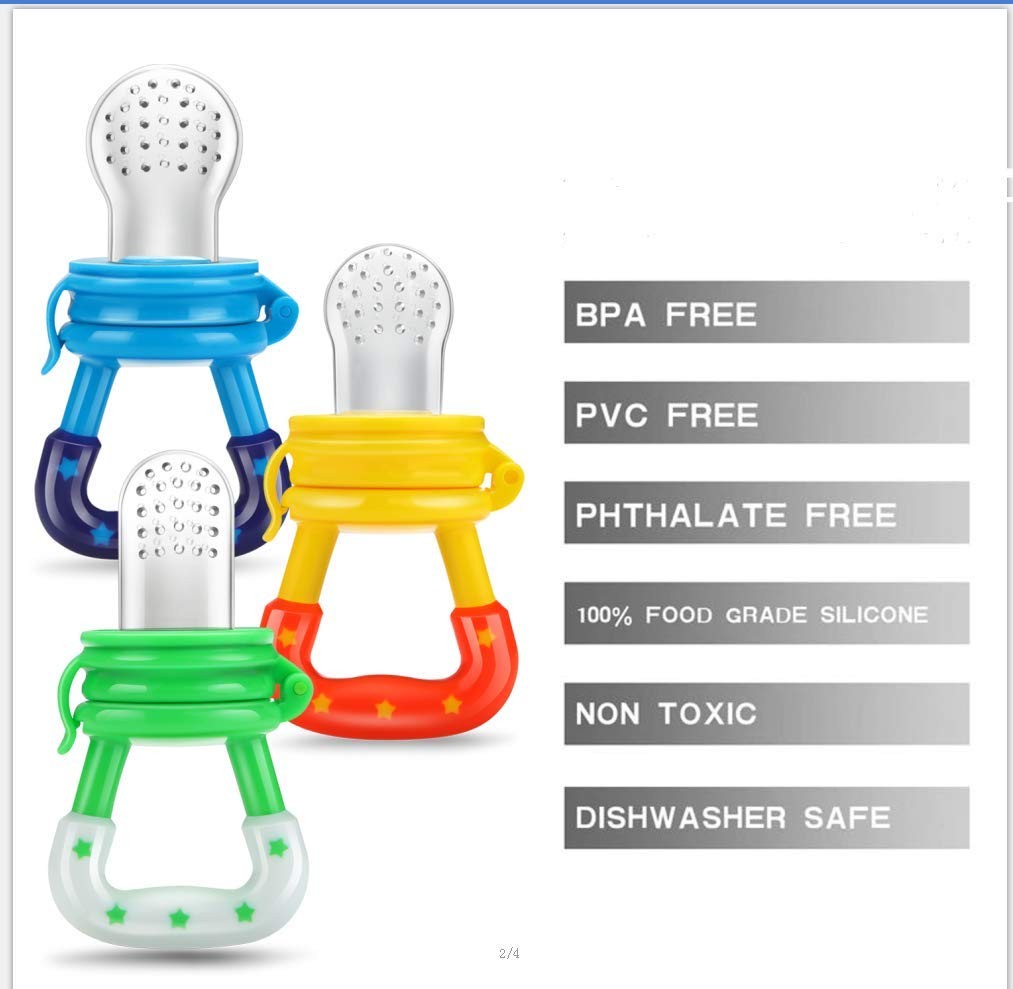 PandaEar (3 Pack) Baby Fresh Fruit Food Feeder | Grade Soft 7 Piece Set