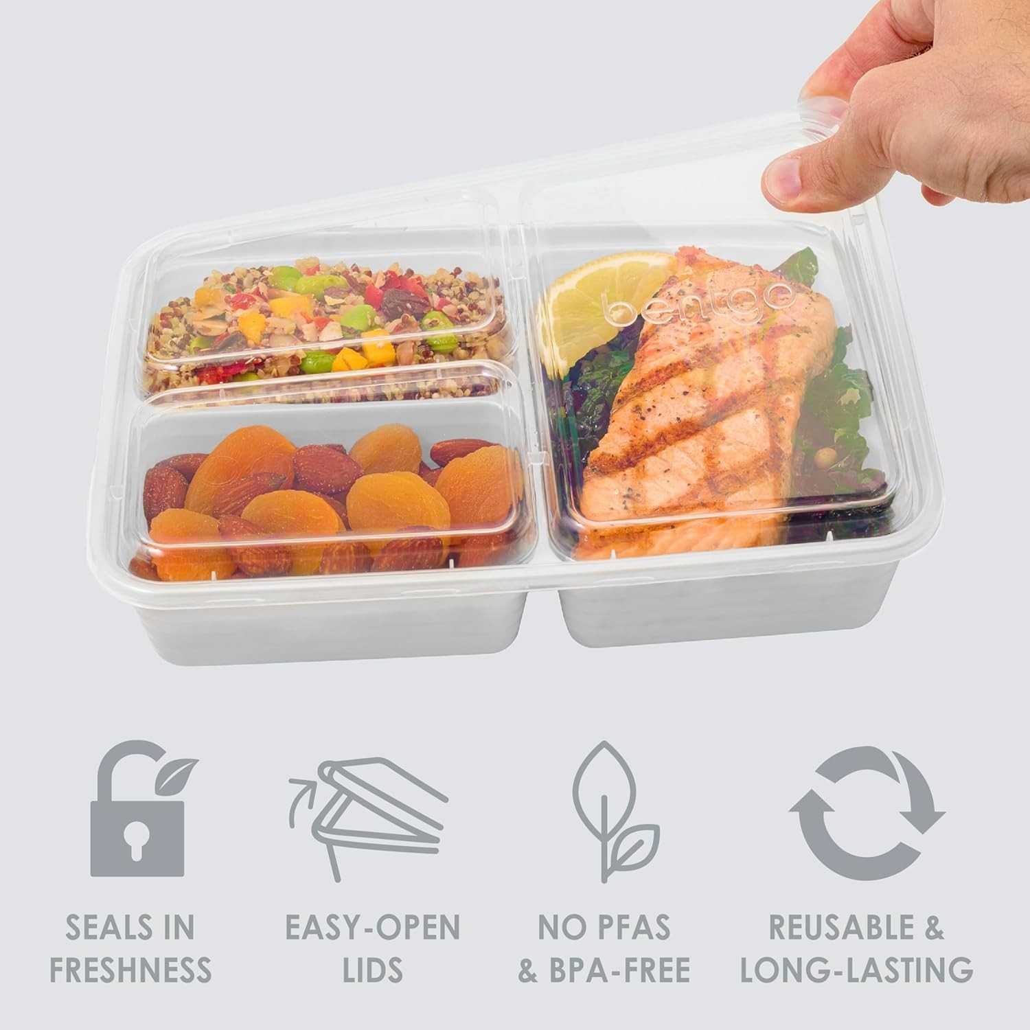Prep – 20-Piece 3-Compartment Reusable Meal Prep Containers with Lids, PFAS &…