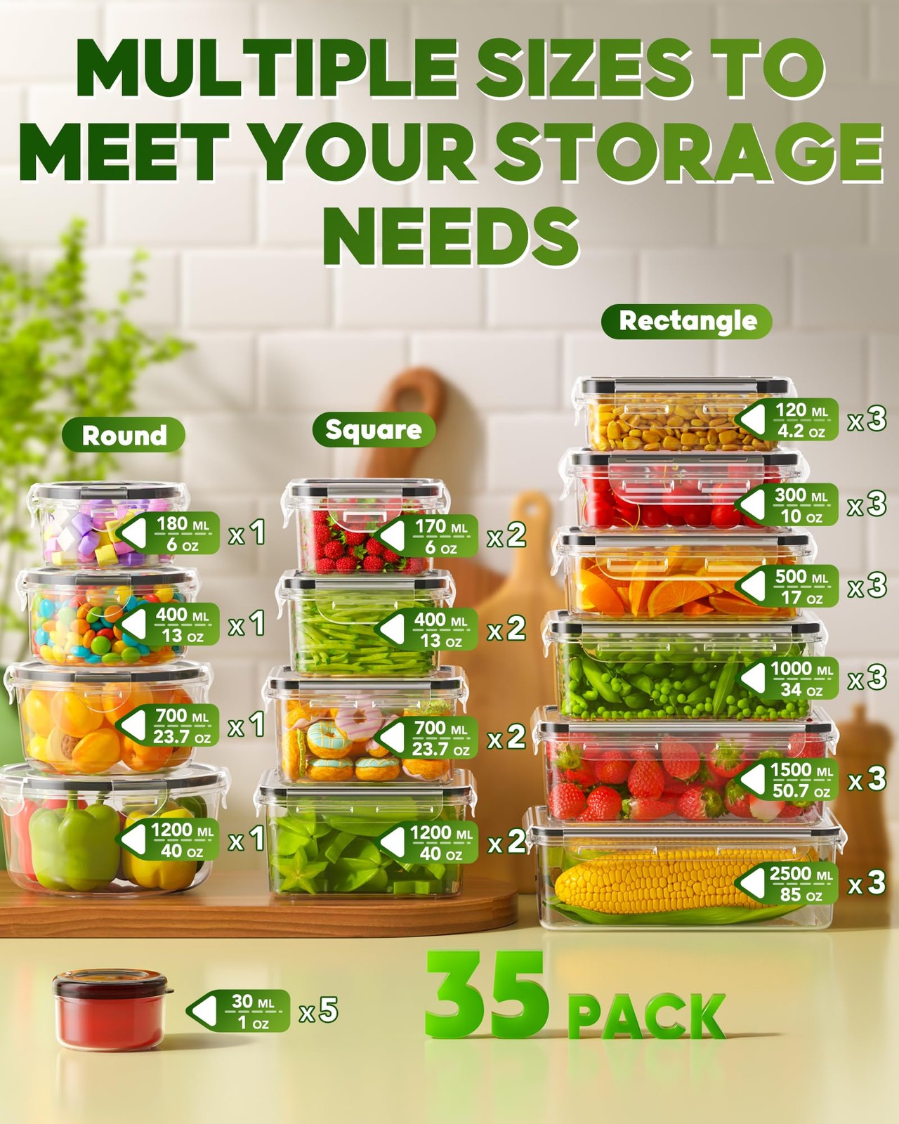70 PCS Food Storage Containers with Lids(35 Containers & 35 Lids), BPA-Free P…