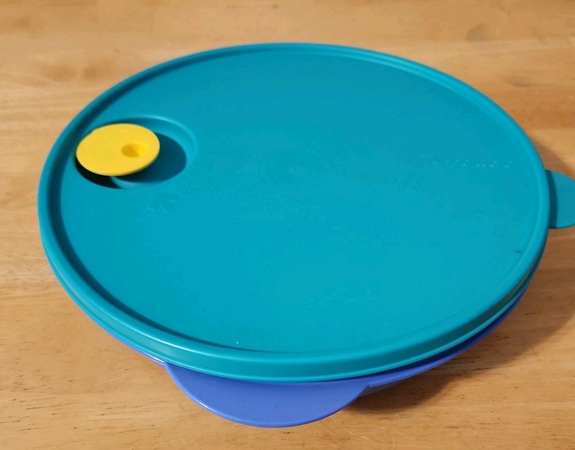 Tupperware Crystalwave Microwaveable 3 Part Divided Dish Vented Lid Blue Teal