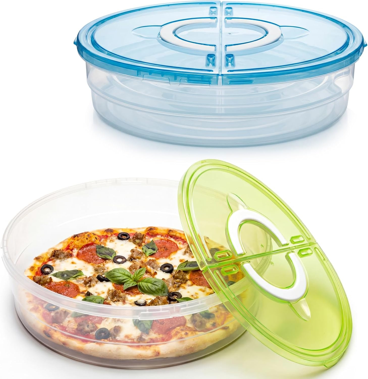 2 Pie Carrier with Lid and Handle 12 Inch round Plastic Food Storage