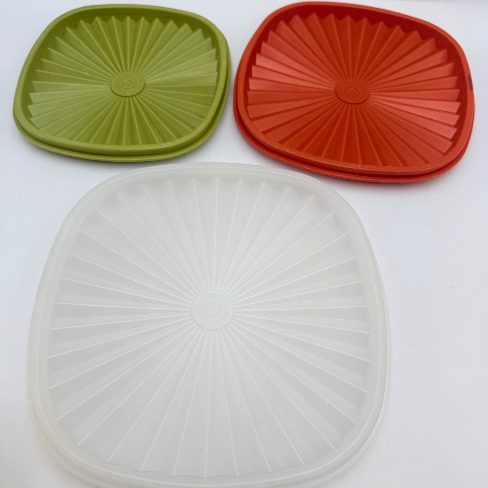 Vintage Tupperware Servalier Nesting Bowl Set 3 Lids Yellow Orange Green France