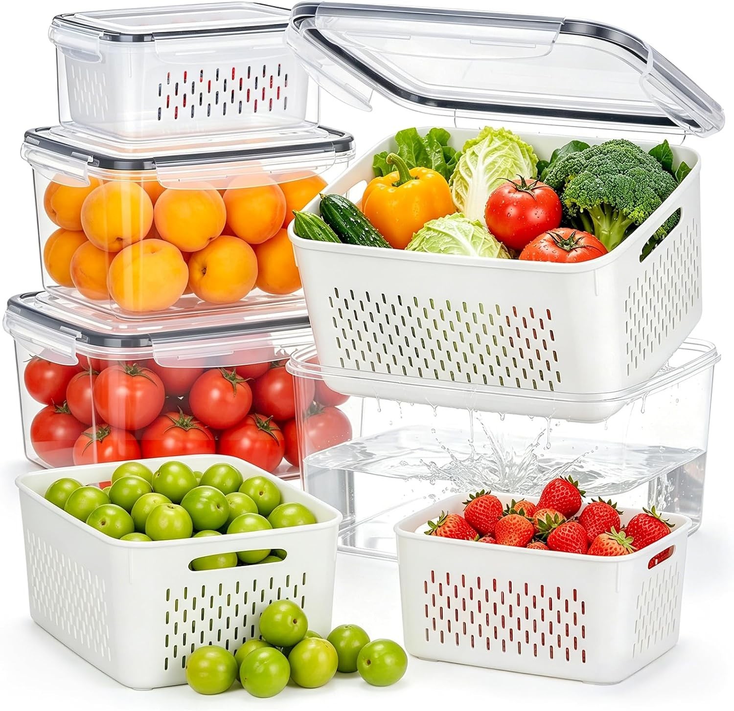 HOMETALL 4 Pack Fruit Storage Containers for Fridge Set, Produce Containers