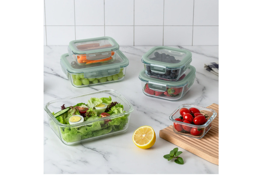 12 pcs Glass Food Storage Container Set w Lids, Airtight & Leakproof, Sage Green