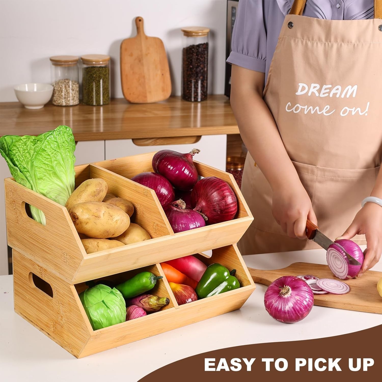 2 Set Bamboo Storage Bins Pantry Organizers & Storage Kitchen Countertop