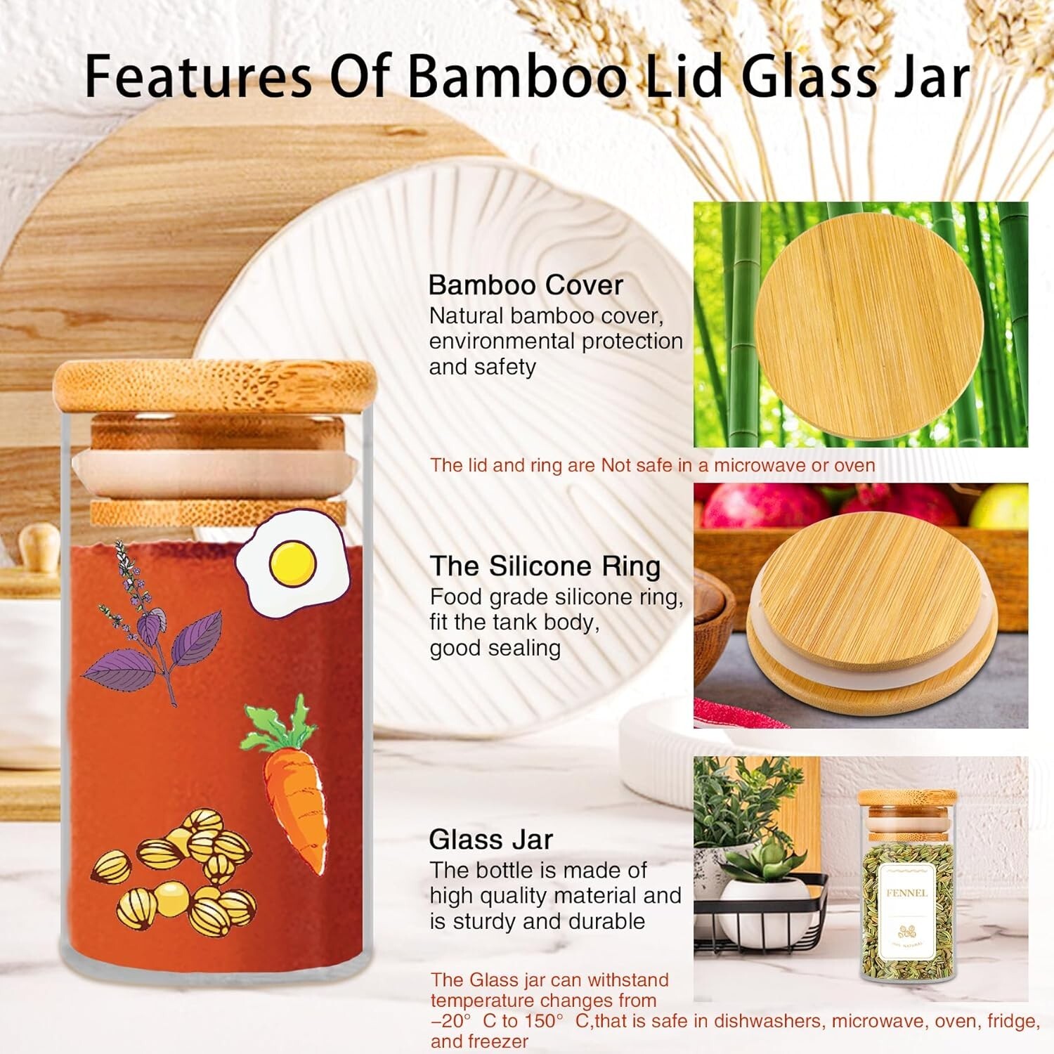 Spice Jars with Labels, 35 Pcs 4 oz Glass Spice Jars with Bamboo Lids