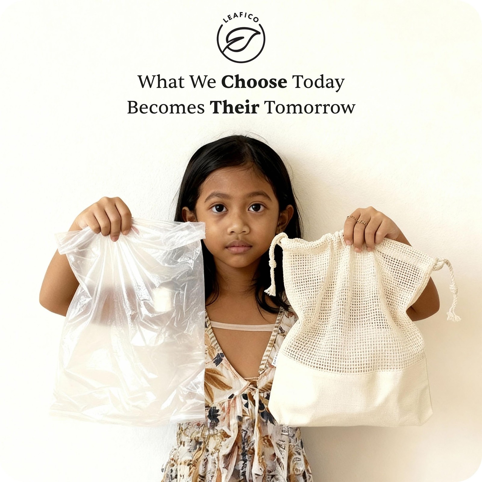 LEAFICO Reusable Produce Bags – 100% Cotton Mesh & Solid Hybrid (Medium 10×12 in