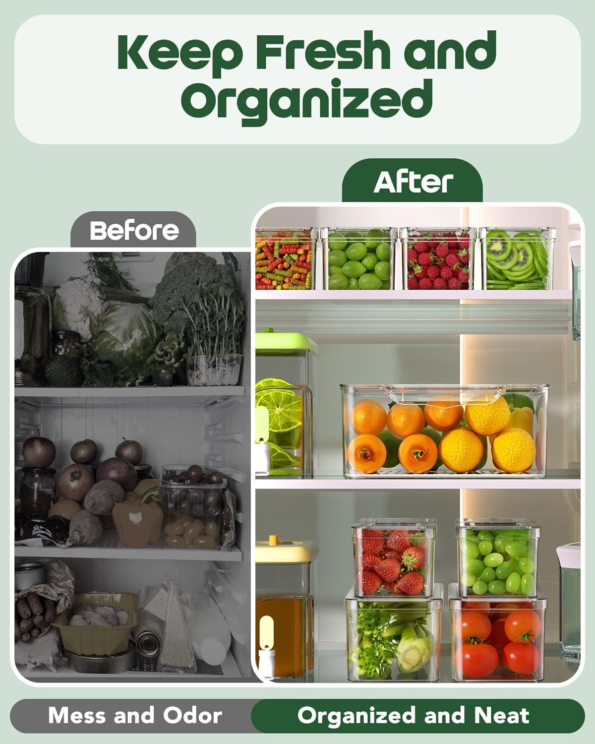 KEMETHY 11 Pack Refrigerator Organizers and Storage, Stackable Fridge Organizer