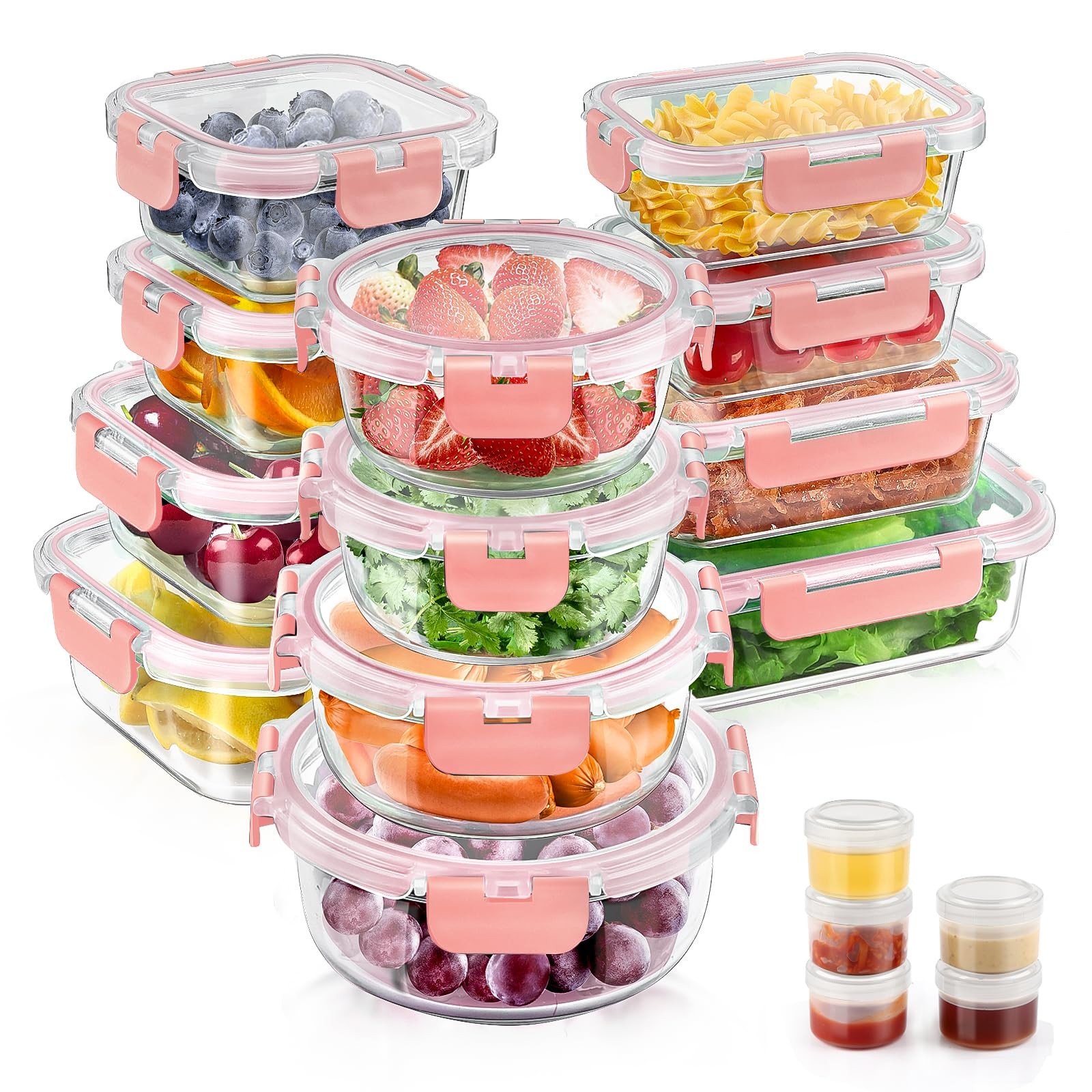 34pcs Glass Food Storage Containers with Lids Set, Airtight Glass Meal Prep C…