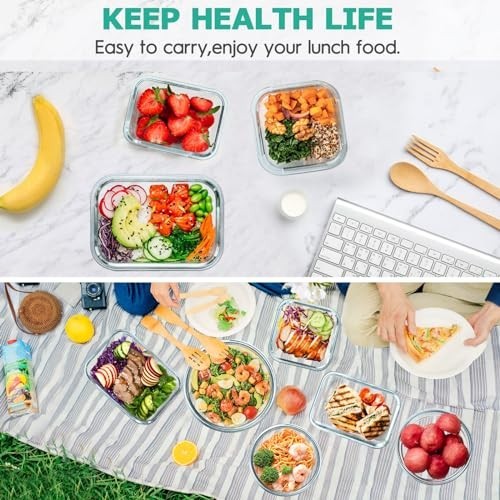34pcs Glass Food Storage Containers with Lids Set, Airtight Glass Meal Prep…