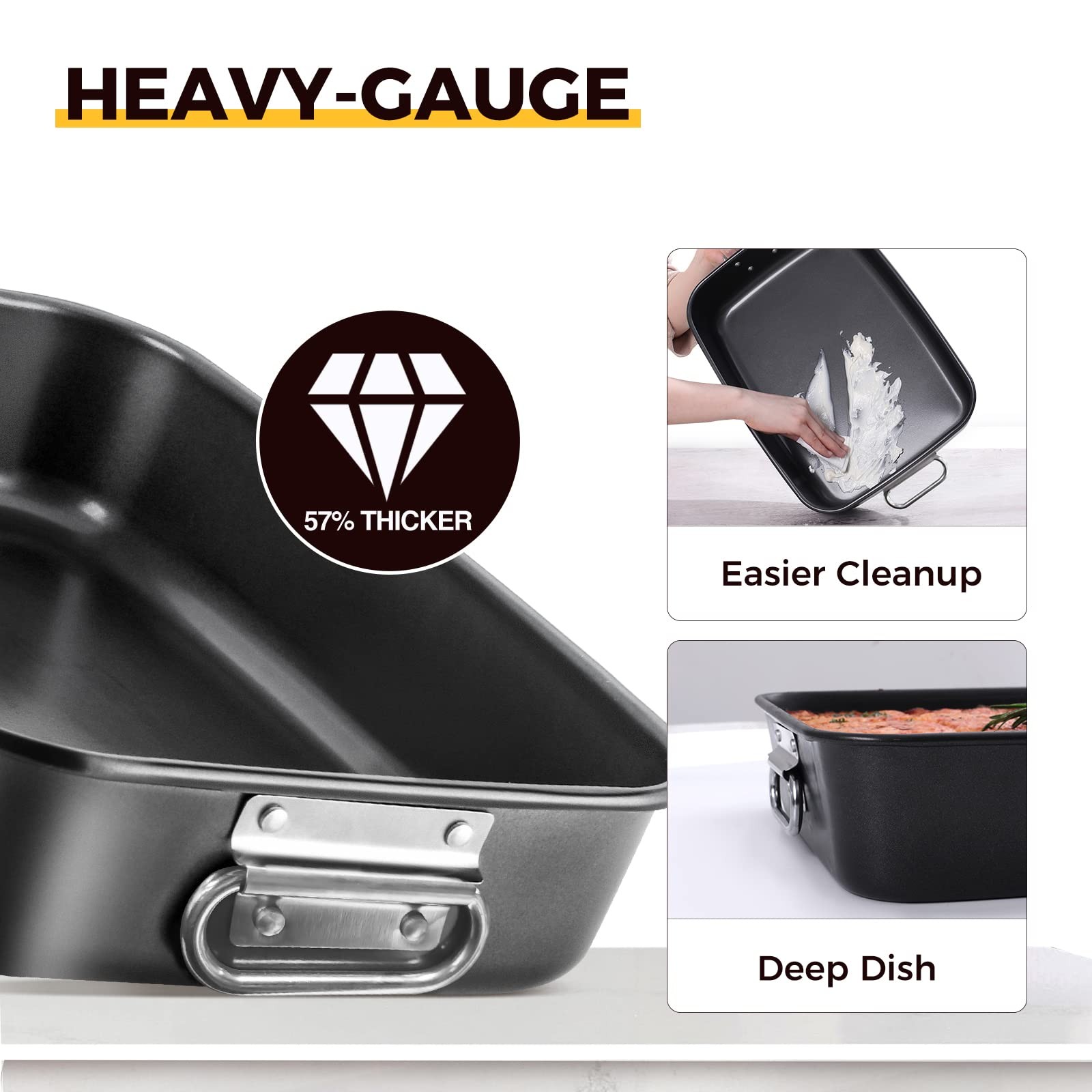 HONGBAKE Nonstick Lasagna Pan 3 Inch Deep, 9×13 Baking Pan, 13X10X3″, Gray