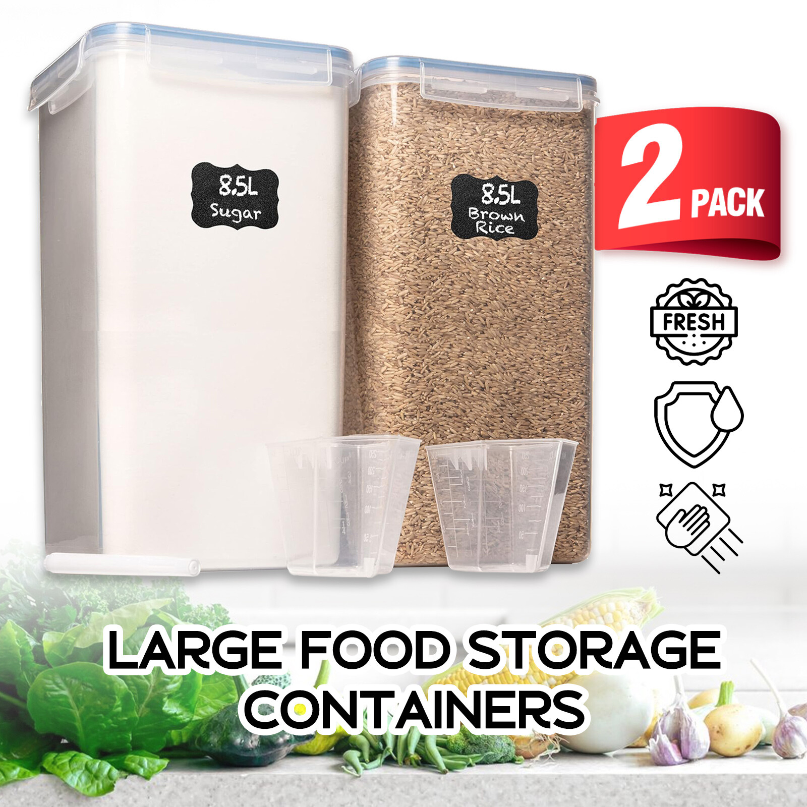 Extra Large Food Storage Containers with Airtight Lids, Set of 2 (8.5L / 287 Oz)