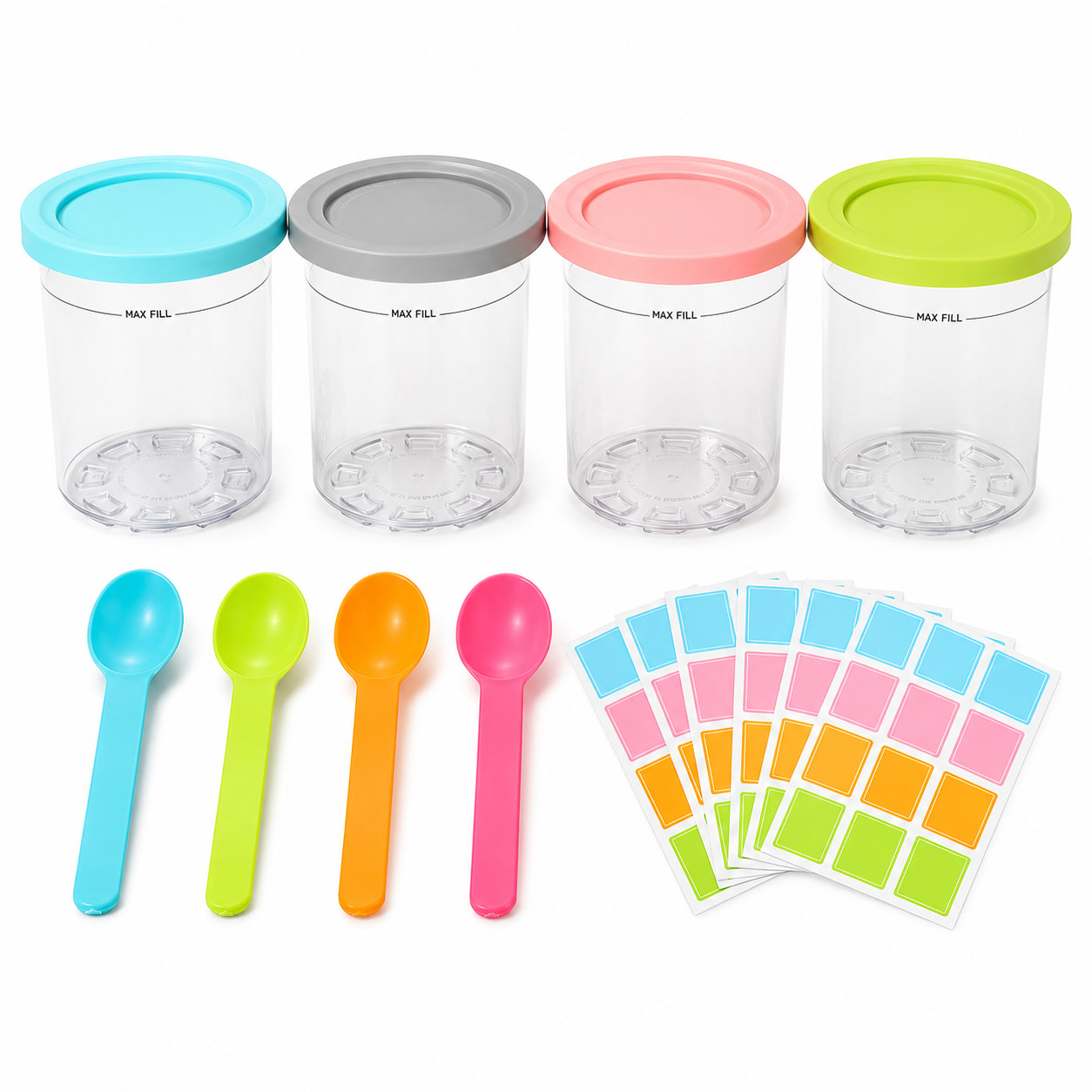 4 Pack 16oz Reusable Food Storage Containers w/ Spoons & 80 Labels BPA Free