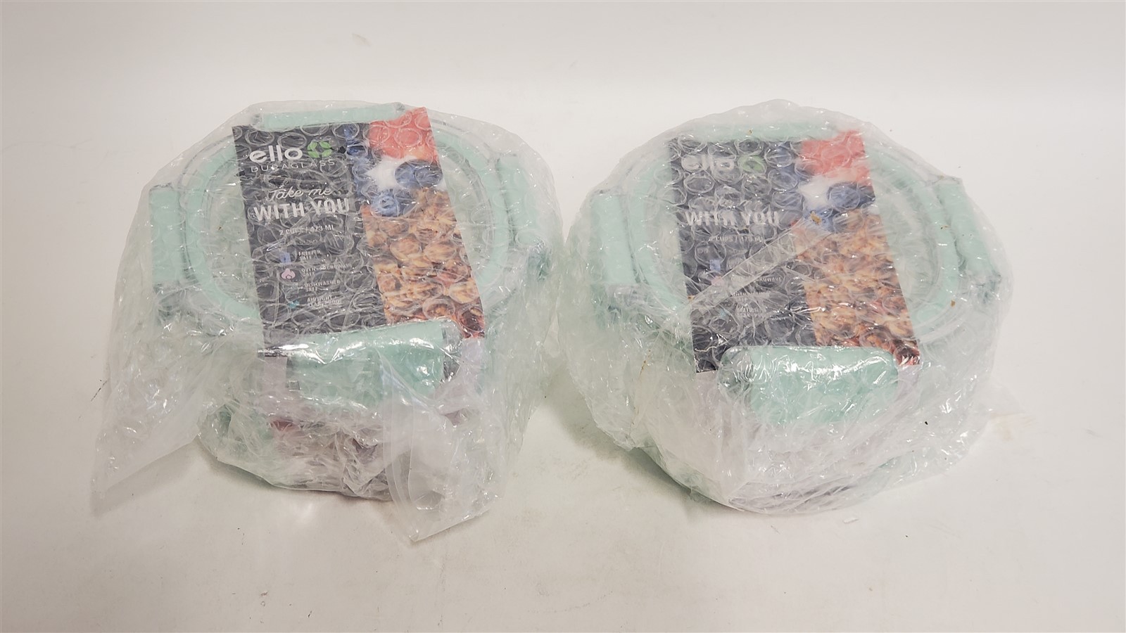 Ello Duraglass 2 Cup Reusable Glass Container Meal Prep Food Storage, 2 Pack NEW