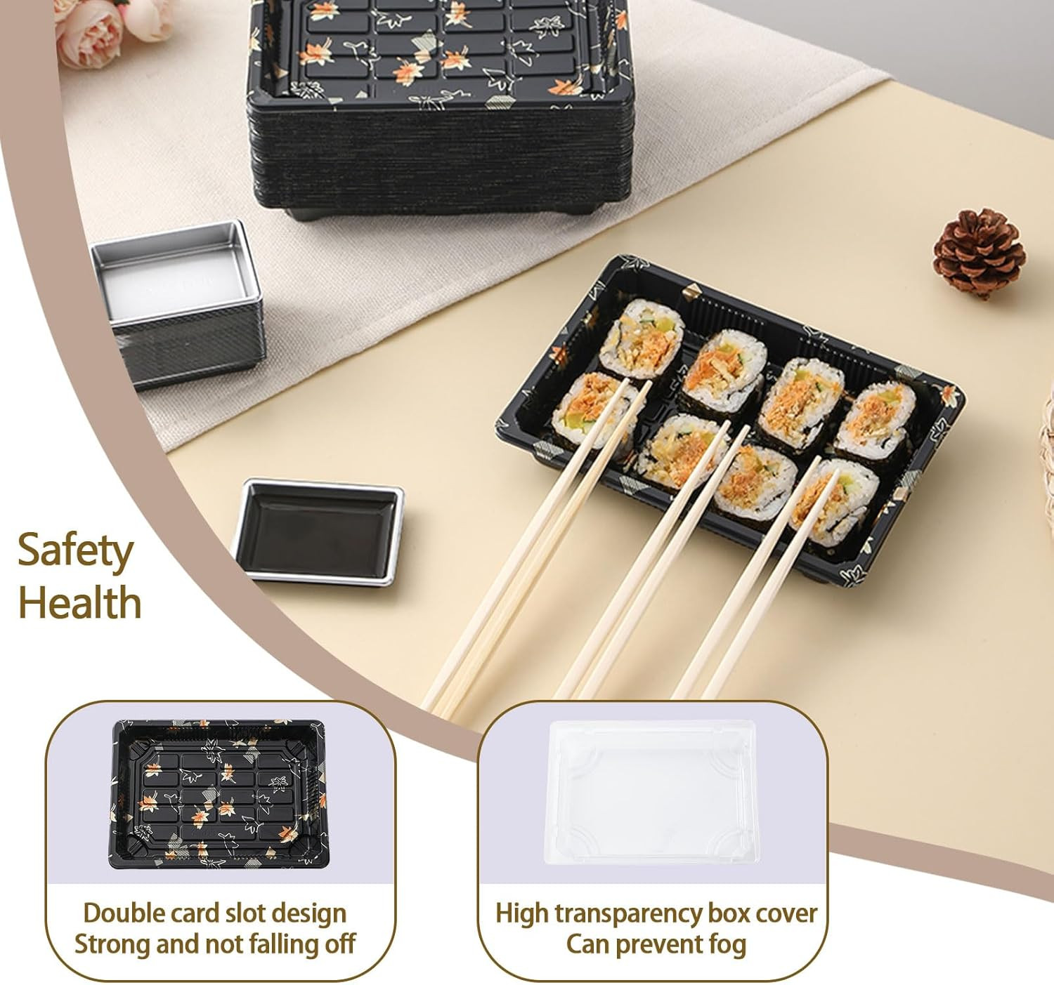 Vajilla Desechable 50 Piezas Bandejas Sushi Palillos Y Platos Soja Para Llevar