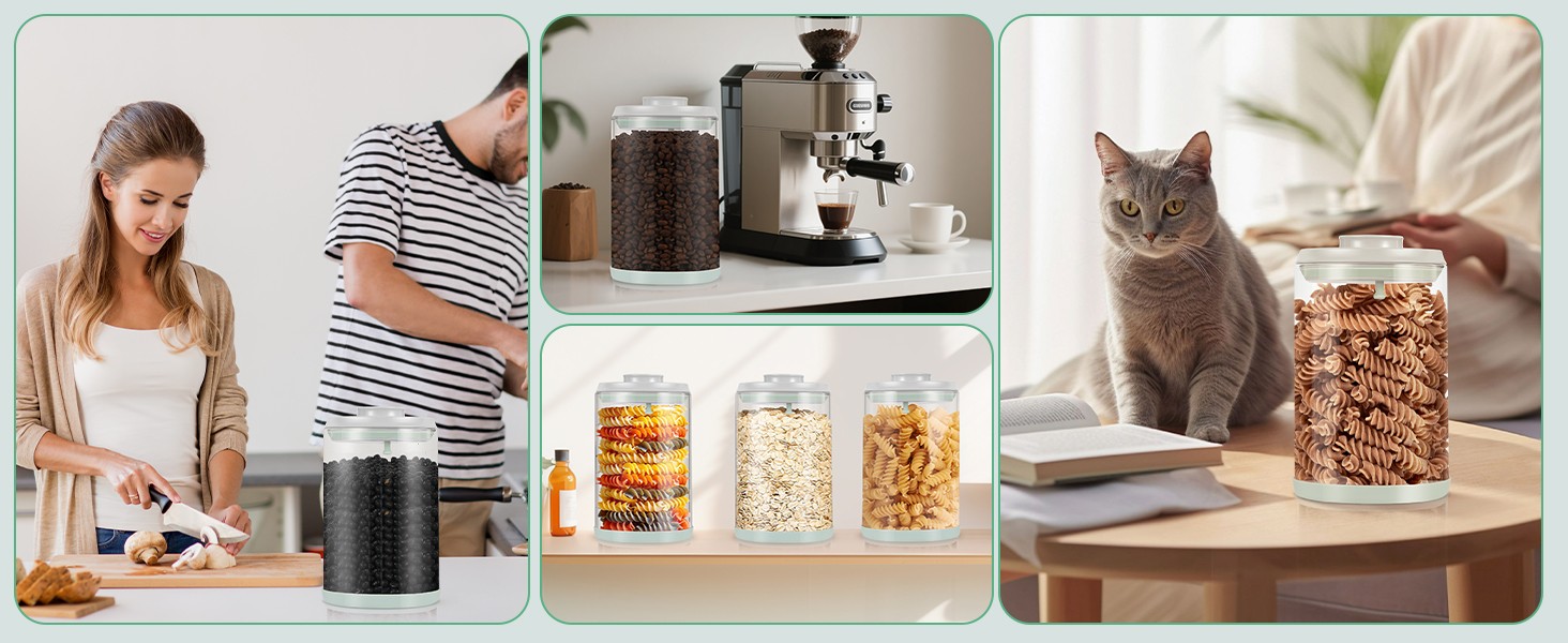 Dog Treat Container Airtight Jar 2.2Qt/2L, Glass Food Jars with One-Touch Lid