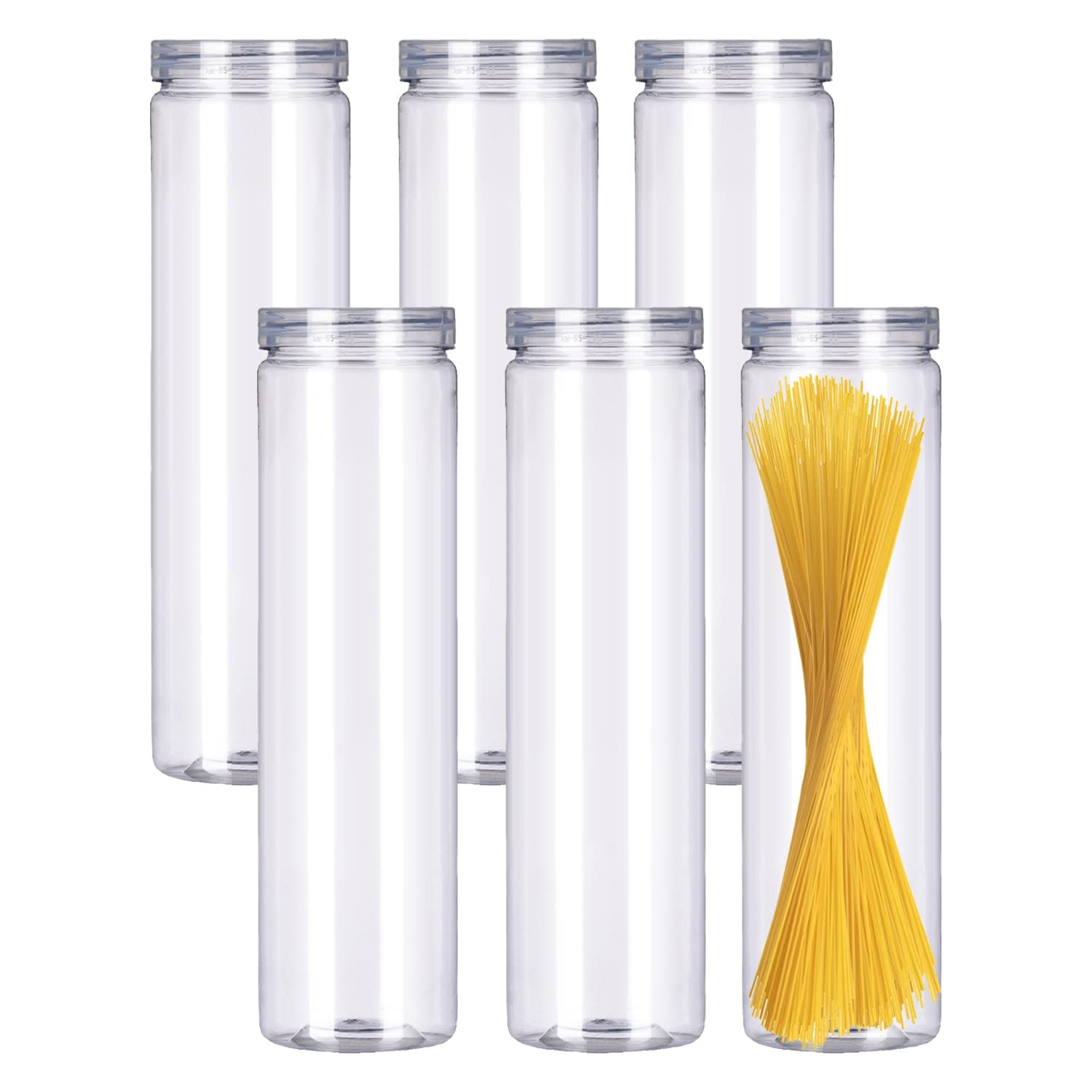 GRZJOPP 6Pcs Spaghetti Pasta Storage Containers with Lids,Tall Clear Pasta St
