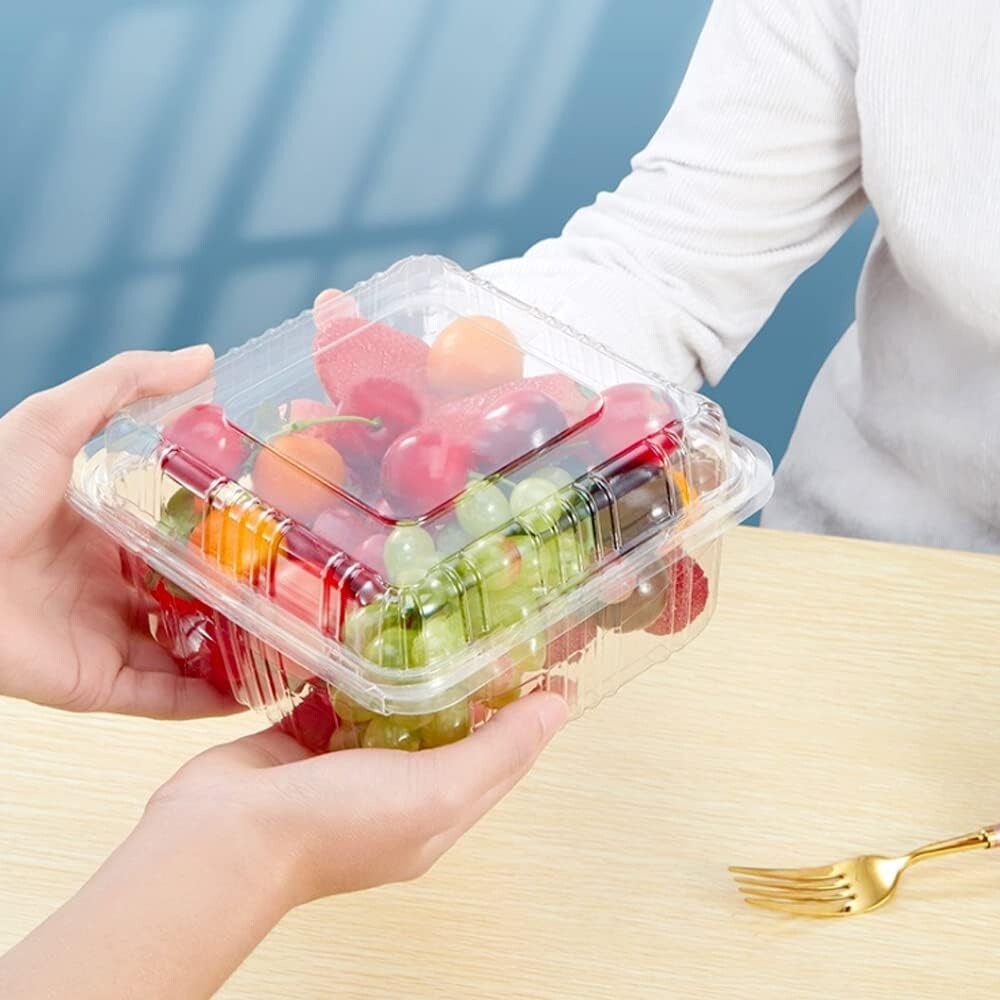 100 Pack Clear Plastic Take Out Container,Square Hinged Food Container,Dessert C
