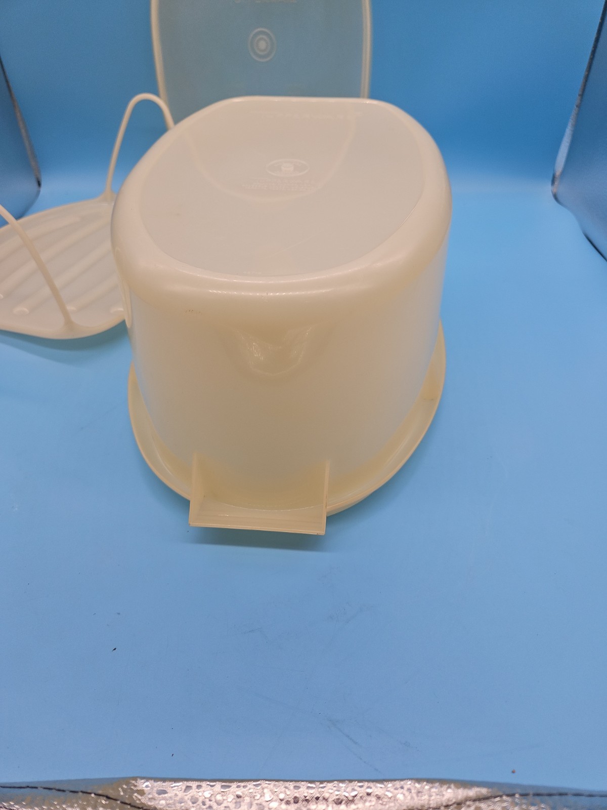 VTG 488 Tupperware Roast Flavor Saver Container Sheer White Oval with Lid & Rack