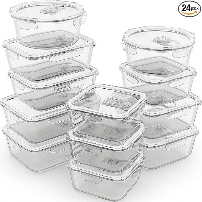 24 Pc Airtight Glass Food Storage Containers – Glass Meal Prep Containers – Fre