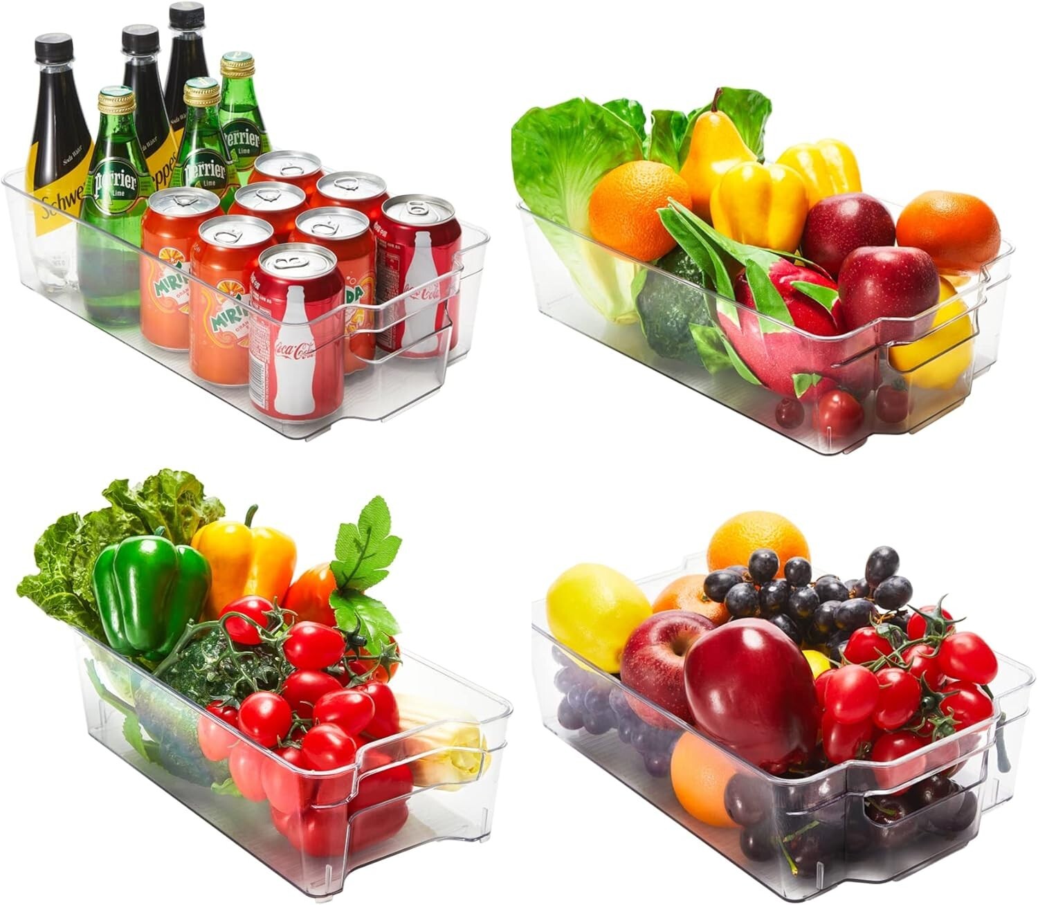 BPA Free Organizer Bins for Refrigerator, Kitchen Cabinet, Pantry (Set of 4)