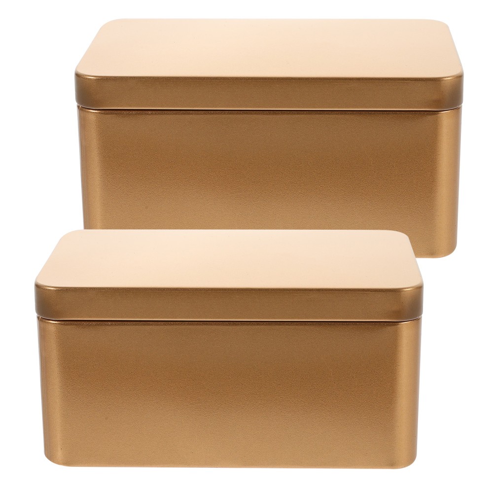 2Pcs Household Tea Box Bulk Tea Packaging Box Rectangular Tinplate Storage