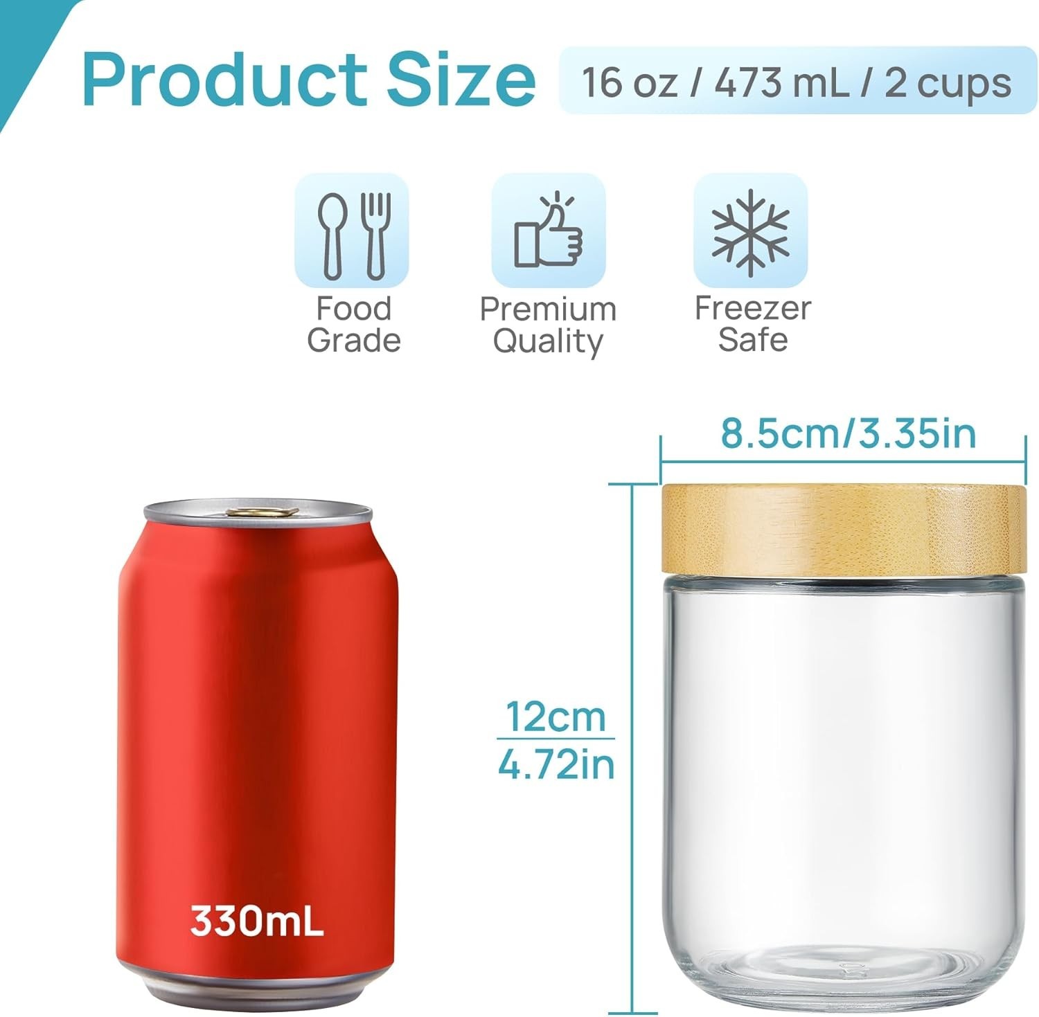 Airtight 6 Pack Glass Jars with Bamboo Lids 500ml Multi-Purpose Food Containers