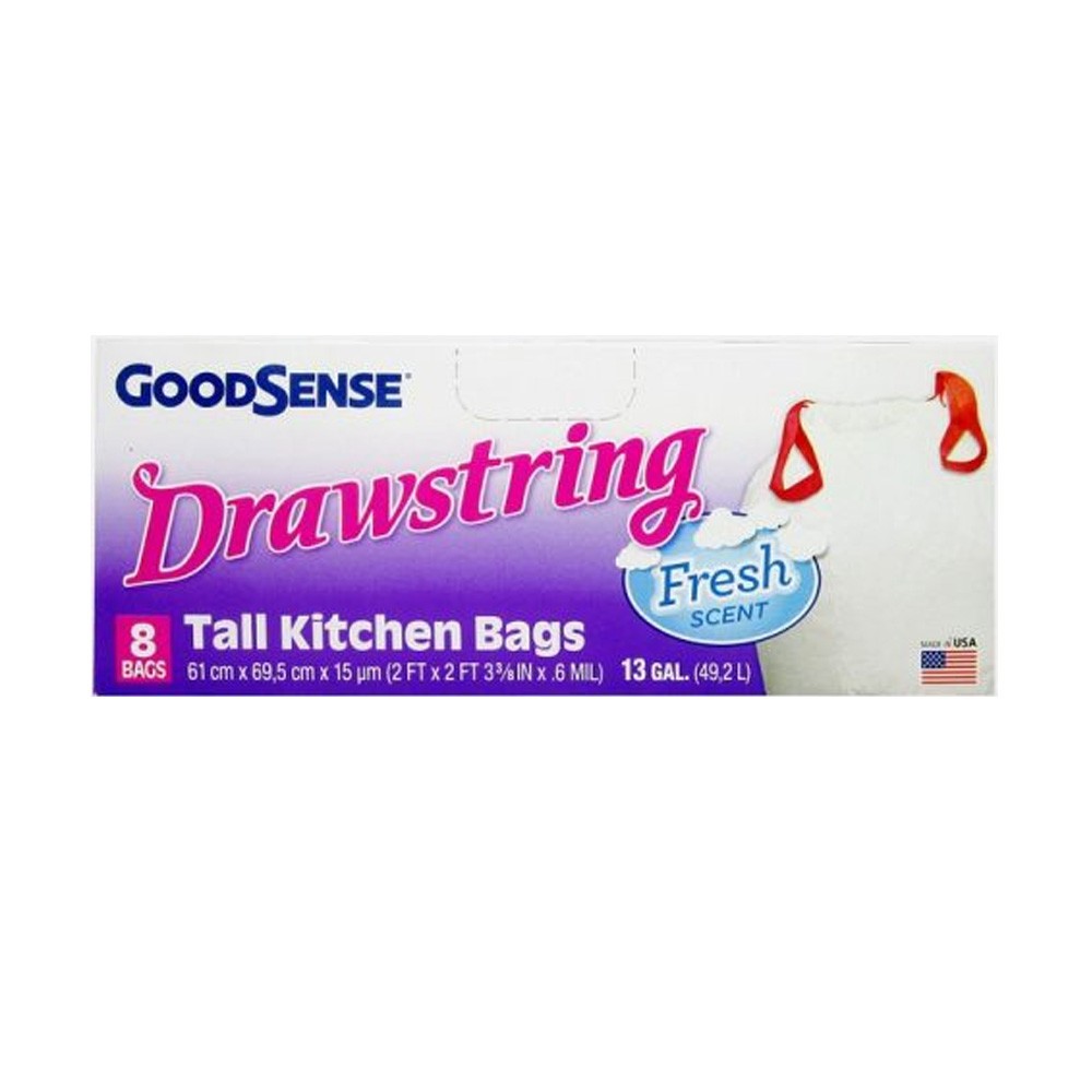 BERRY GLOBAL GDS24FRDK8 GoodSense Tall Kitchen Bag 13 Gal. White Plastic Drawst
