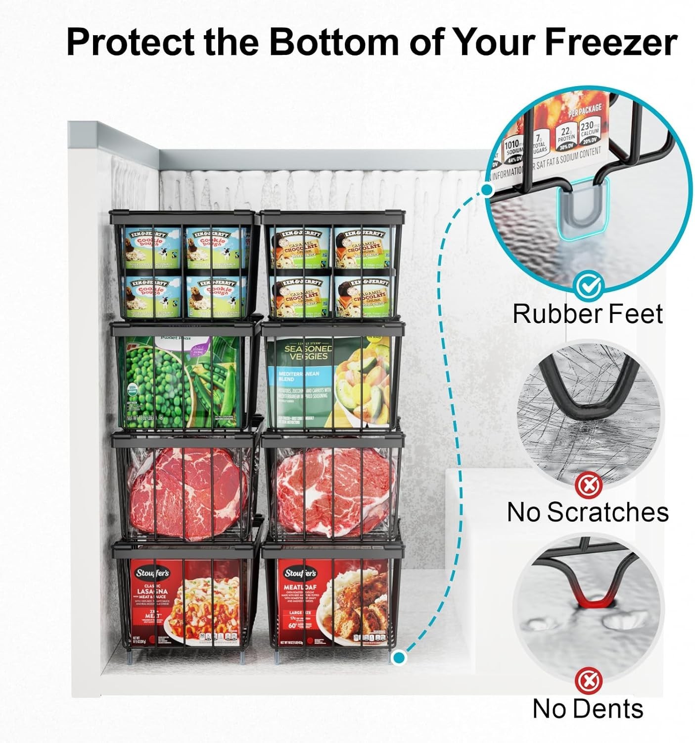 Stackable Wire Basket Set for Freezers – Heavy-Duty, Easy Access Design (4 Pack)