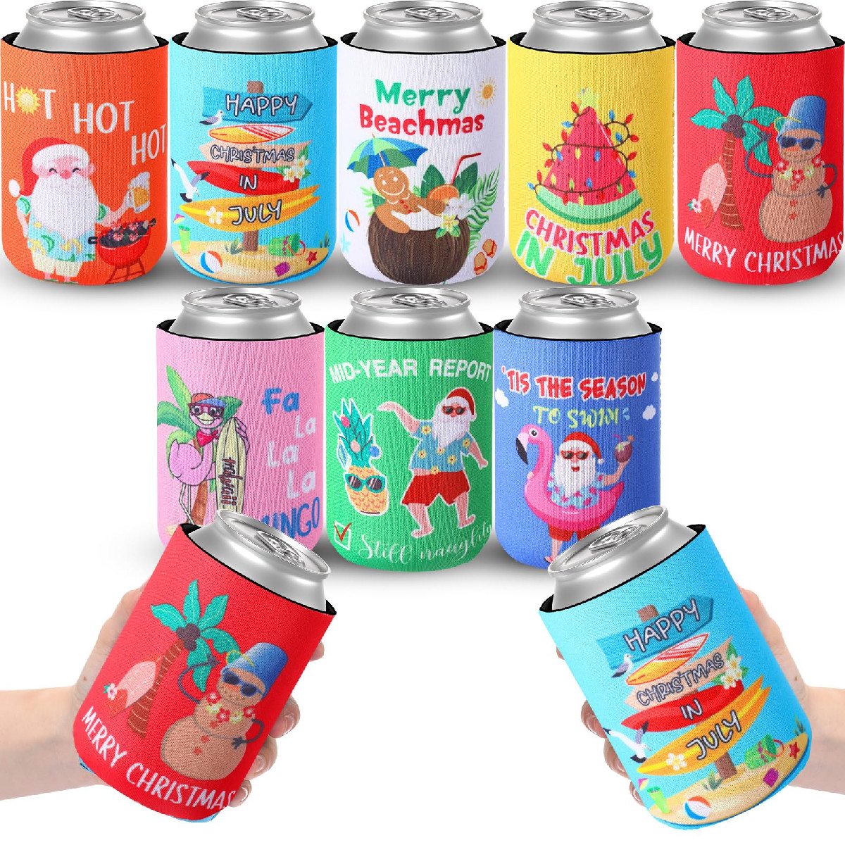 Ninehaoou 24 Count Christmas In July Decorations Can Cooler Sleeve Happy
