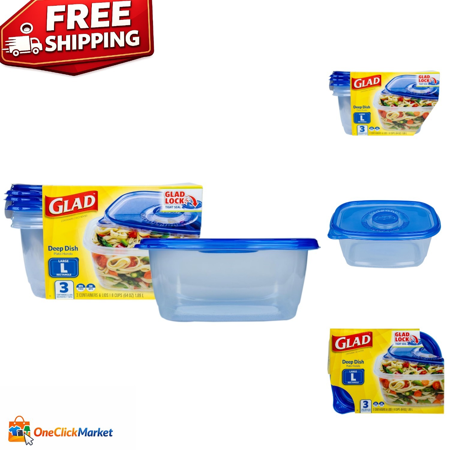 3-Count 64 Oz BPA Free Deep Dish Containers – Perfect for Meal Prep & Leftovers