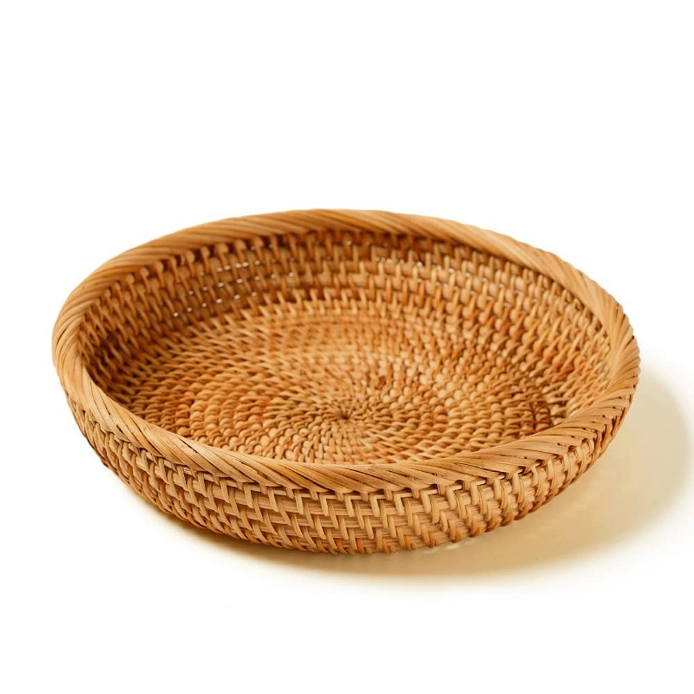 7.5 Inch Rattan Bread Basket with 2” Wall, Flat Wicker Basket Tray with Rolle…