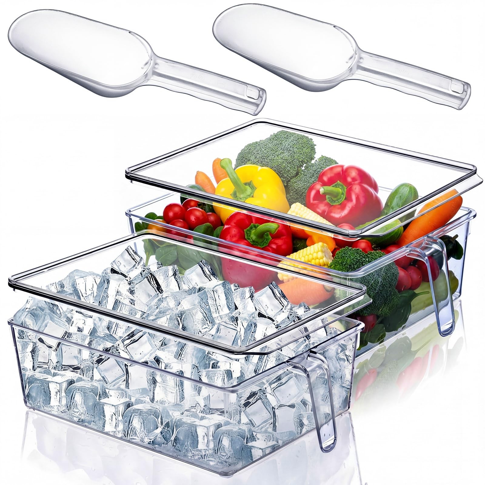 2 Sets Ice Storage Bin for Freezer with Lid and Flexible Scoop Set Plastic Ic…