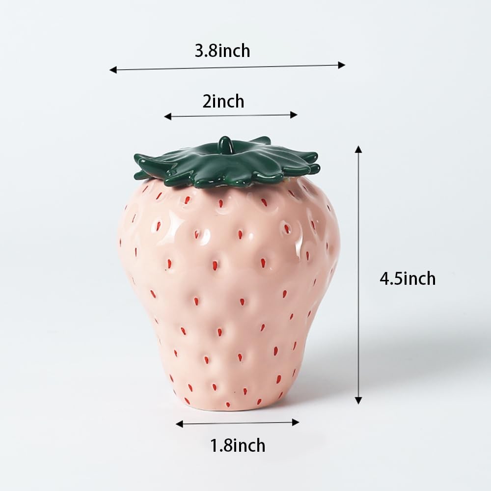 123Arts Container Strawberry Candy Dish Ceramic Food Storage with Seal Pink