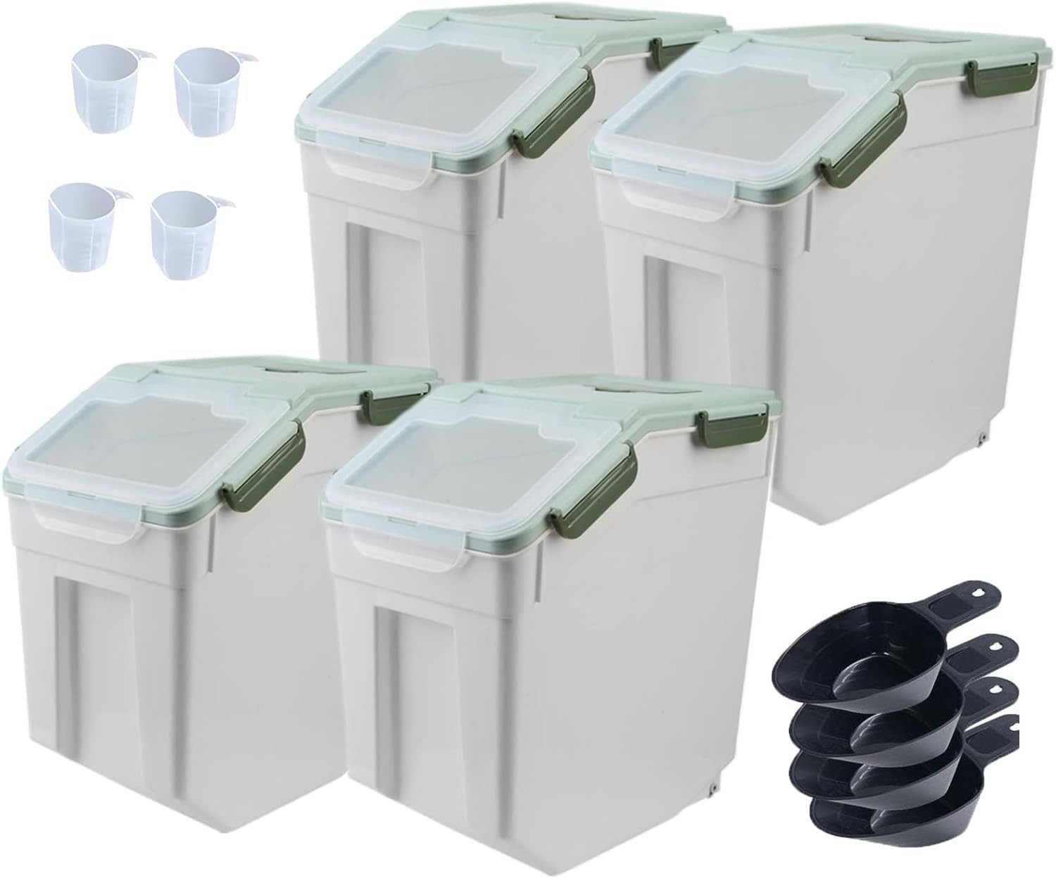 Large Airtight Storage Container with Wheels & Locking Lid, 25Lb Green 4PCS
