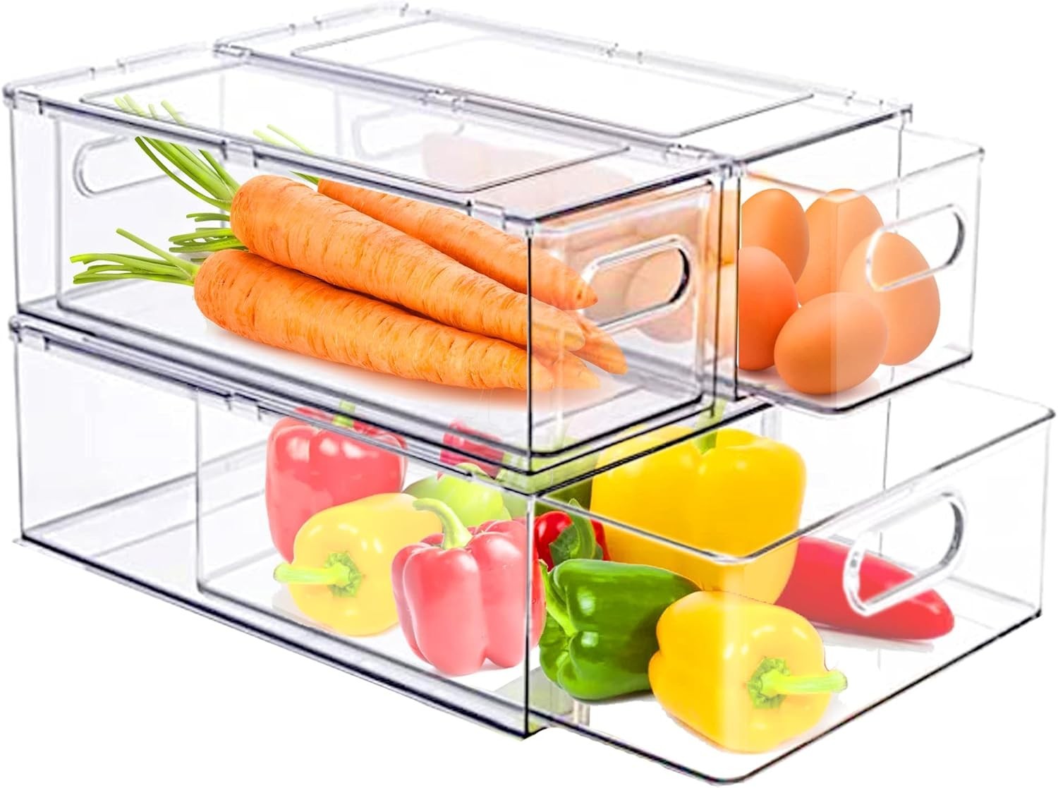 Stackable Clear Storage Drawer W/ 3 Dividers Pantry Shelf Fridge Organizer Fruit