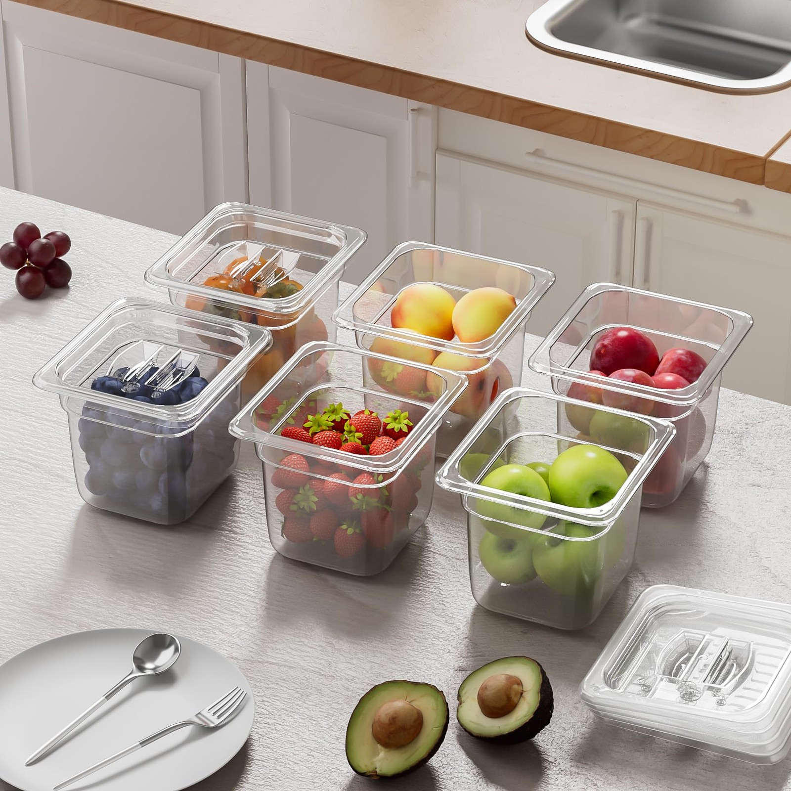 6Pack Food Pans, 1/6 Size 6 Inch Deep Commercial Food Storage Containers, Pol…