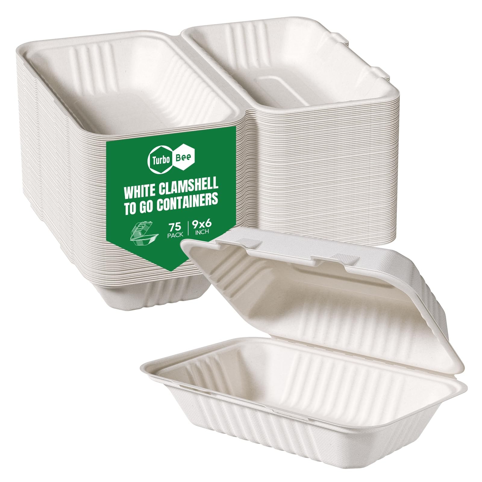 75 Pack White Compostable Take Out Containers, 9×6 Disposable Food Containers…