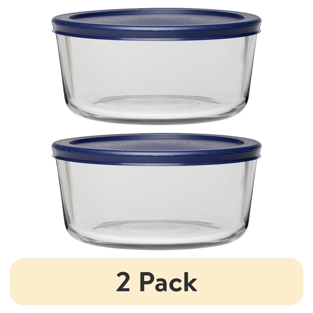 2-Pack 7-Cup Round Glass Food Storage Container with Airtight Locking Lid