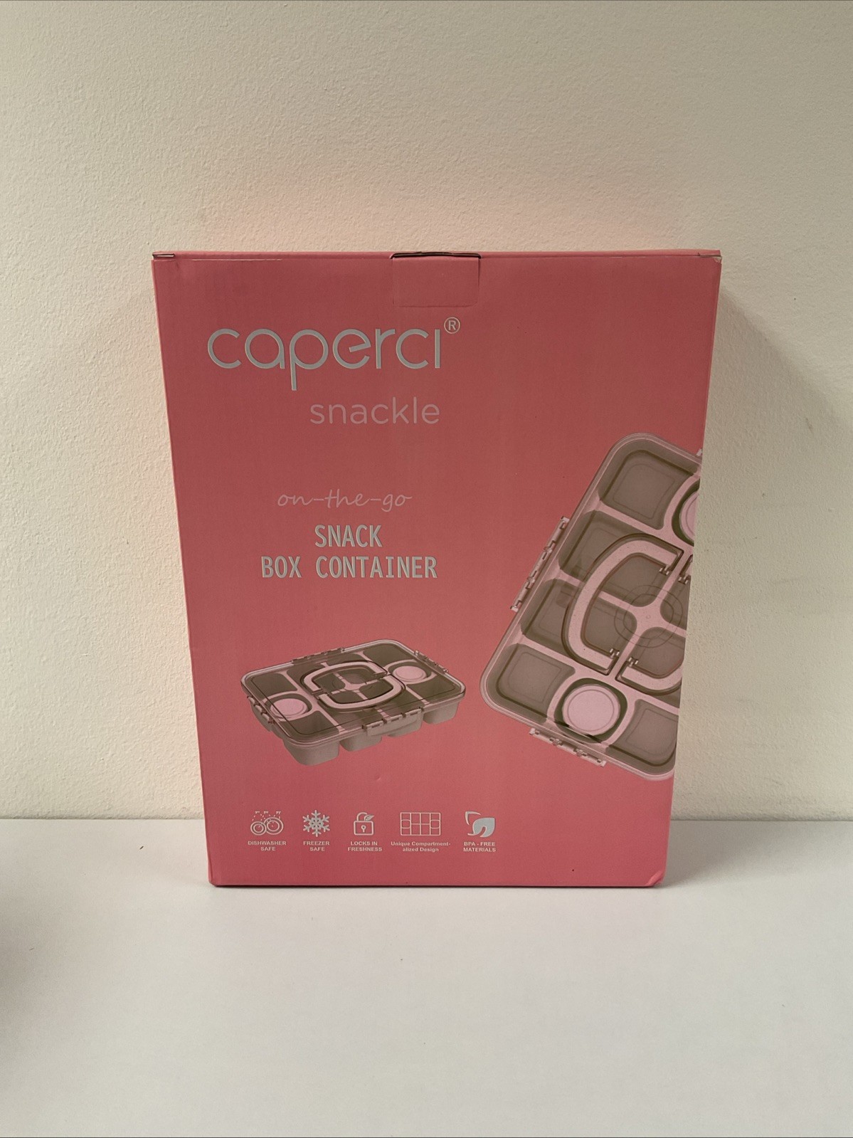 *Caperci Snackle Snack Box Large 10-Compartment Tray Sauce Cup- Pink NEW G87