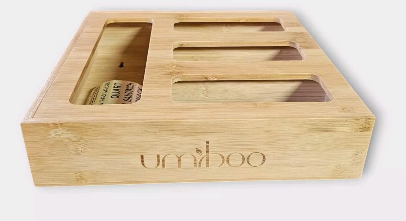 Umboo Bamboo resealable bag organizer for drawer, storage bag organizer.
