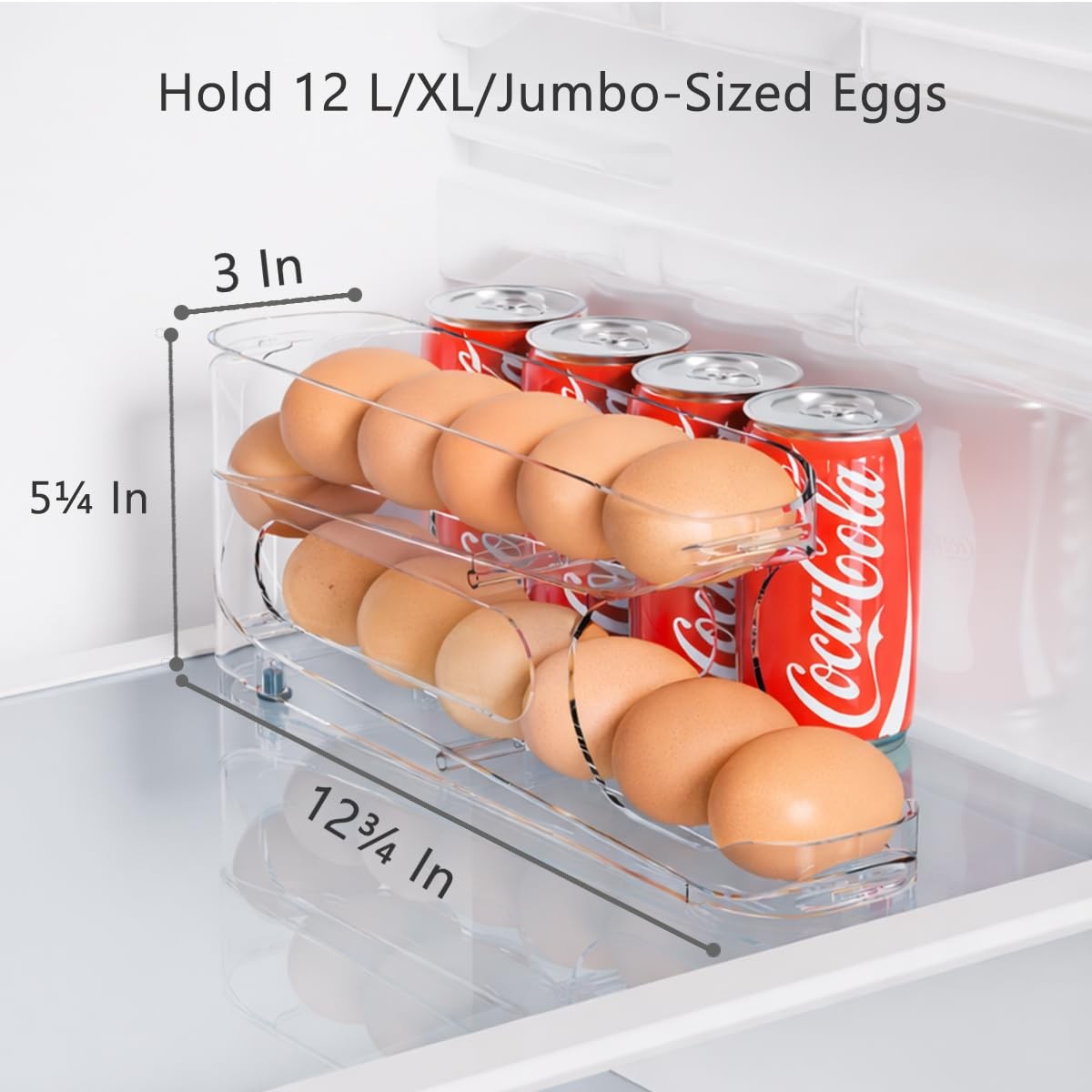 Egg Holder for Fridge, FIFO Egg Roller for Eggs 12 Count, Clear