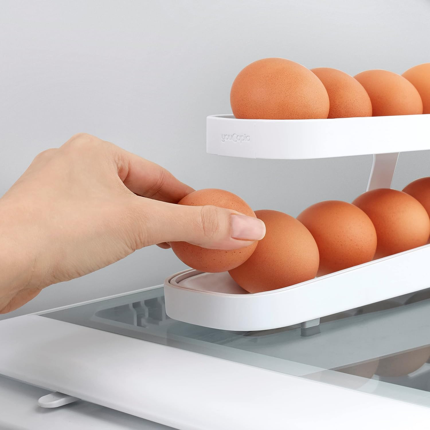 Rolling Egg Dispenser Storage Organizer 2-Tier Refrigerator Space-Saving