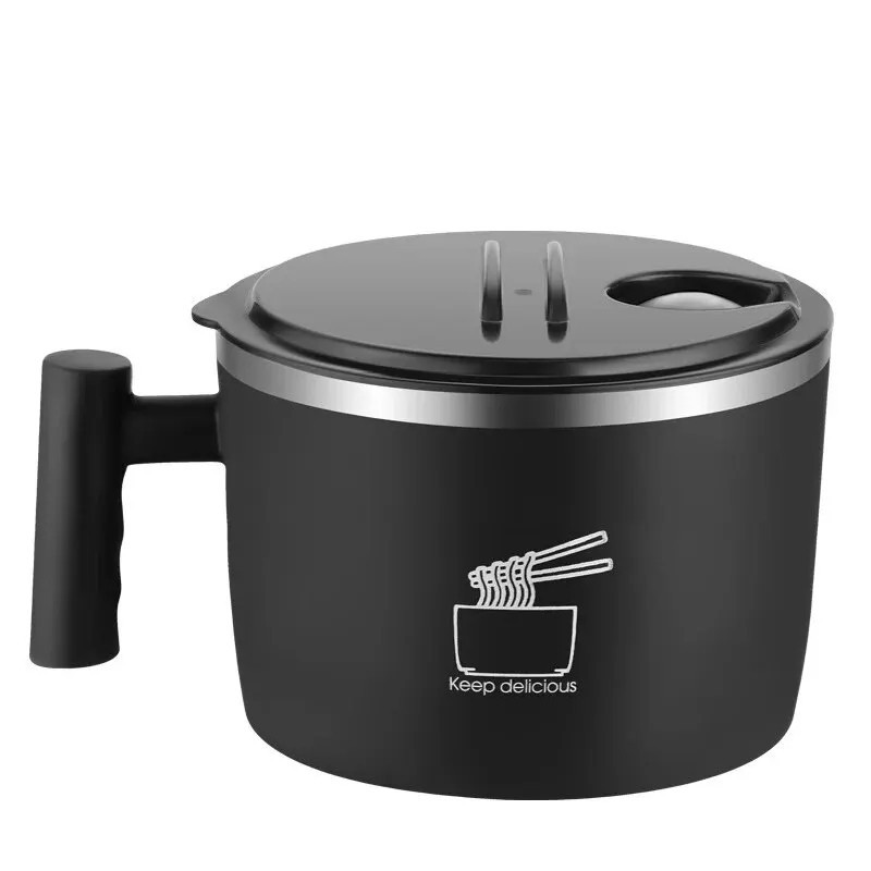 Stainless Steel Instant Noodle Bowl with Lid Portable Drain Bowl 1000ML
