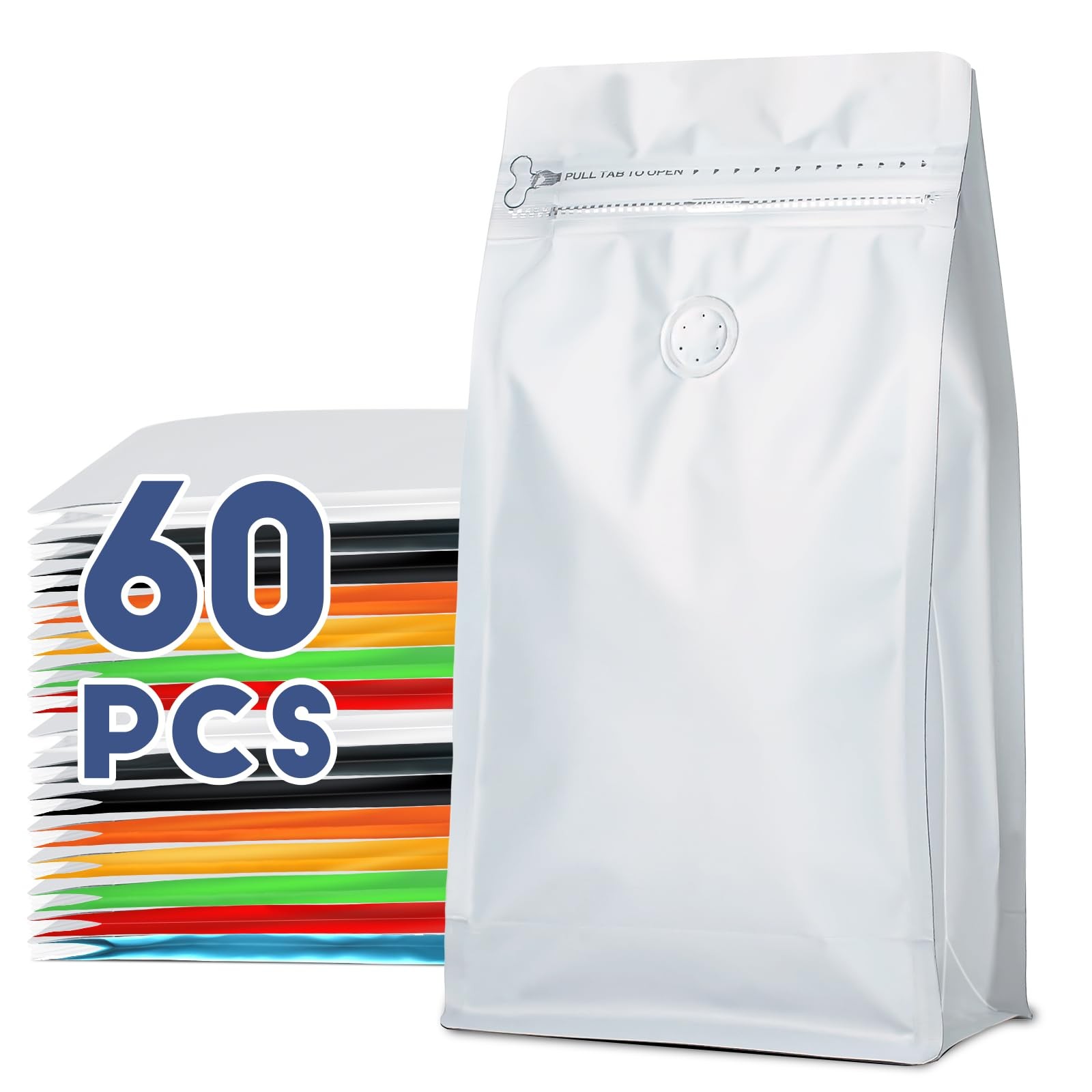 Coffee Bags with Valve(60pcs,16 oz,1 lb) Vented Coffee Beans Packaging Bags H…